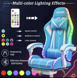 Neu Bluetooth Lautsprecher Gaming Stuhl Massage Büro mit Licht Set und Fernbedienung blau - Bild 1 von 5