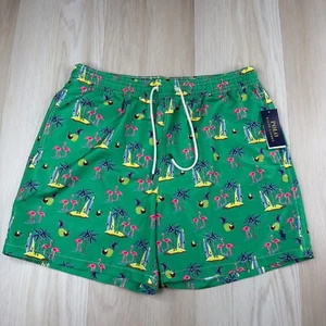 Polo Ralph Lauren Traveler Swim Trunks Men's XL Green Flamingo Print Drawstring - Picture 1 of 12