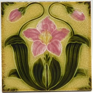 Art Nouveau Fireplace Majolica Tile Floral Design by Corn Bros C1900 - Picture 1 of 3
