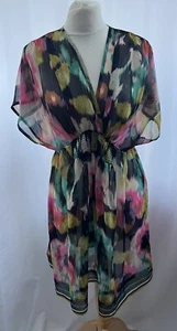 H & M Beach Cover Size S 8 Blue Mix Sheer Short Sleeve V Neck Short Polyester - Picture 1 of 11