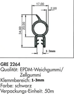 Türdichtung Gummidichtung Türprofil EPDM Kantenschutz 1,0-3,0 mm GRE 2264 - Bild 1 von 1
