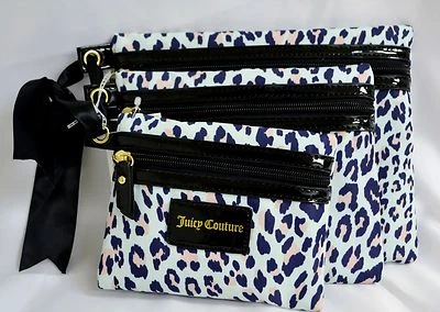 Bolso de Maquillaje Juicy Couture Trío Bolso de Cosméticos Azul Claro Estampado Animal Leopardo Rosa Foto 1 de 4