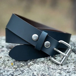 1,5" vollnarbiger Büffelgürtel, dunkelblau, Edelstahlschnalle, hergestellt in den USA - Bild 1 von 7