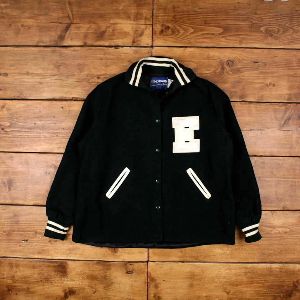 Vintage Holloway Varsity Jacket XL 80s Bomber Letterman Patch USA Made Green - Image 1 of 4