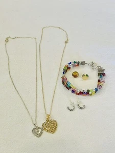 Lotto Argento Sterling Bundle Cavigliera Collana Braccialetto Orecchini Cerchio Piccolo Cuori - Foto 1 di 19