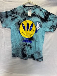 Zumiez T-Shirt Men's M Blue Tie-Dye A-Lab Graphic Print Alien Peace 3 Eye Smiley - Picture 1 of 10
