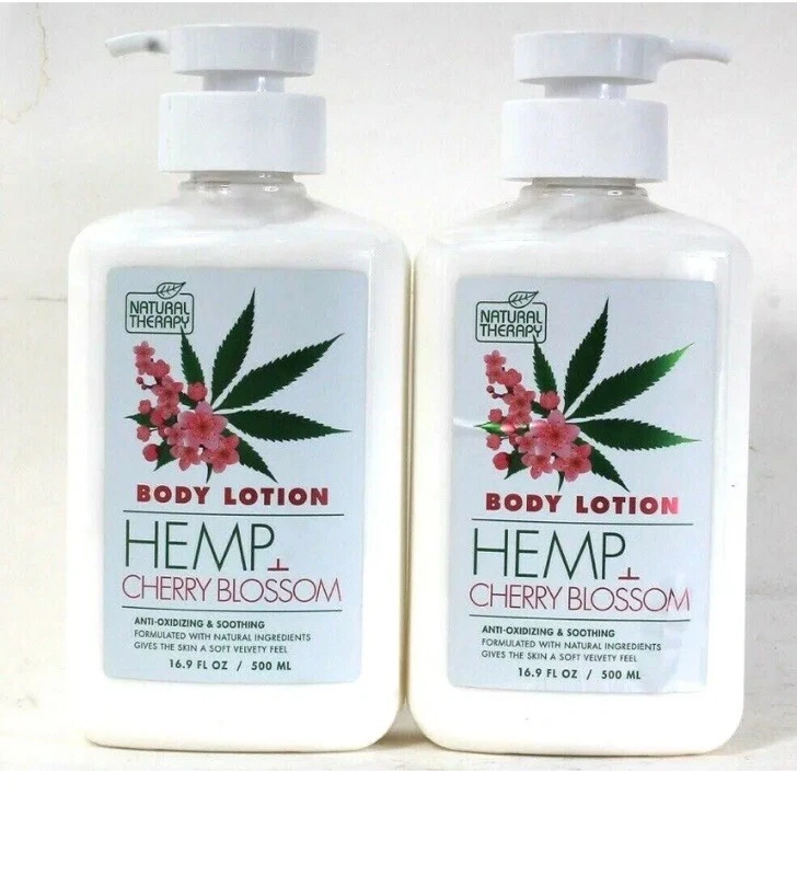 2 Bottles Natural Therapy 16.9 Oz Hemp & Cherry Blossom Soothing Body Lotion