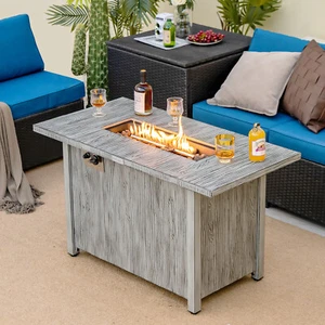 43" Propane Gas Fire Pit Table Wood-like Metal Fire Table w/Protective Cover - Picture 1 of 9
