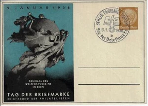 Postkarte Deutsches Drittes Reich 1938 Philatelist selten Hindenburgkopf blau - Bild 1 von 2