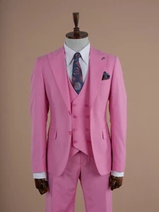 Men’s Pink 3-Piece Slim Fit Suit PAREZ SUITS - Picture 1 of 7