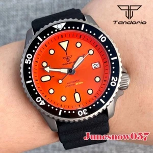 Tandorio 41mm Titanium Case Orange Dial NH35A Auto Men Watch At 3.8 Rubber Strap - Picture 1 of 7