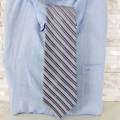 Traje tejido BELLISSIMA cuello corbata para hombre azul a rayas cachemir seda liso de gama alta Foto 1 de 4