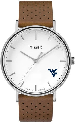 Womens Timex West Virginia Mountaineers Watch Bright Whites Leather Cover