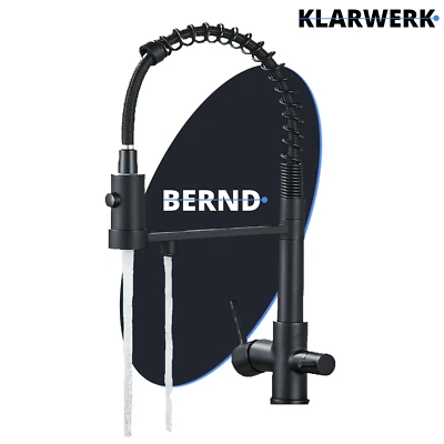 KLARWERK "BERND" Schwarz Wasserhahn 3 Wege Filterarmatur ausziehbar/Trinkwasser Edelstahl