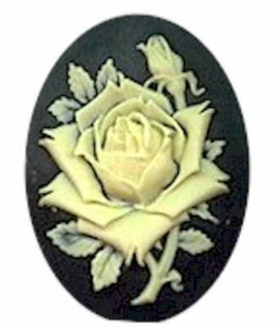 40x30mm Black and Ivory Rose Flower Resin Cabochon Cameo 613R - Picture 1 of 1