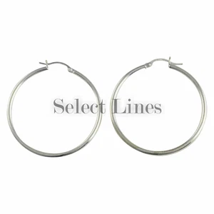 Pendientes de aro con bisagras pulidas de plata esterlina de 2 mm x 40 mm tubo hueco redondo .925 - Imagen 1 de 2