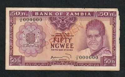 Zambia 50 Ngwee 1969 P-9s Specimen   Fair/Poor - Image 1 of 2