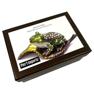 Pier 1 imports Frog Gem Box Bejeweled Green Enameled Frog on Leaf Trinket Box - Picture 1 of 13
