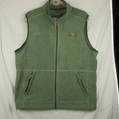 LL Bean Fleece Vest Mens Large Green Full Zip Recycled Polyester Outdoors Hiking - Image 1 of 4