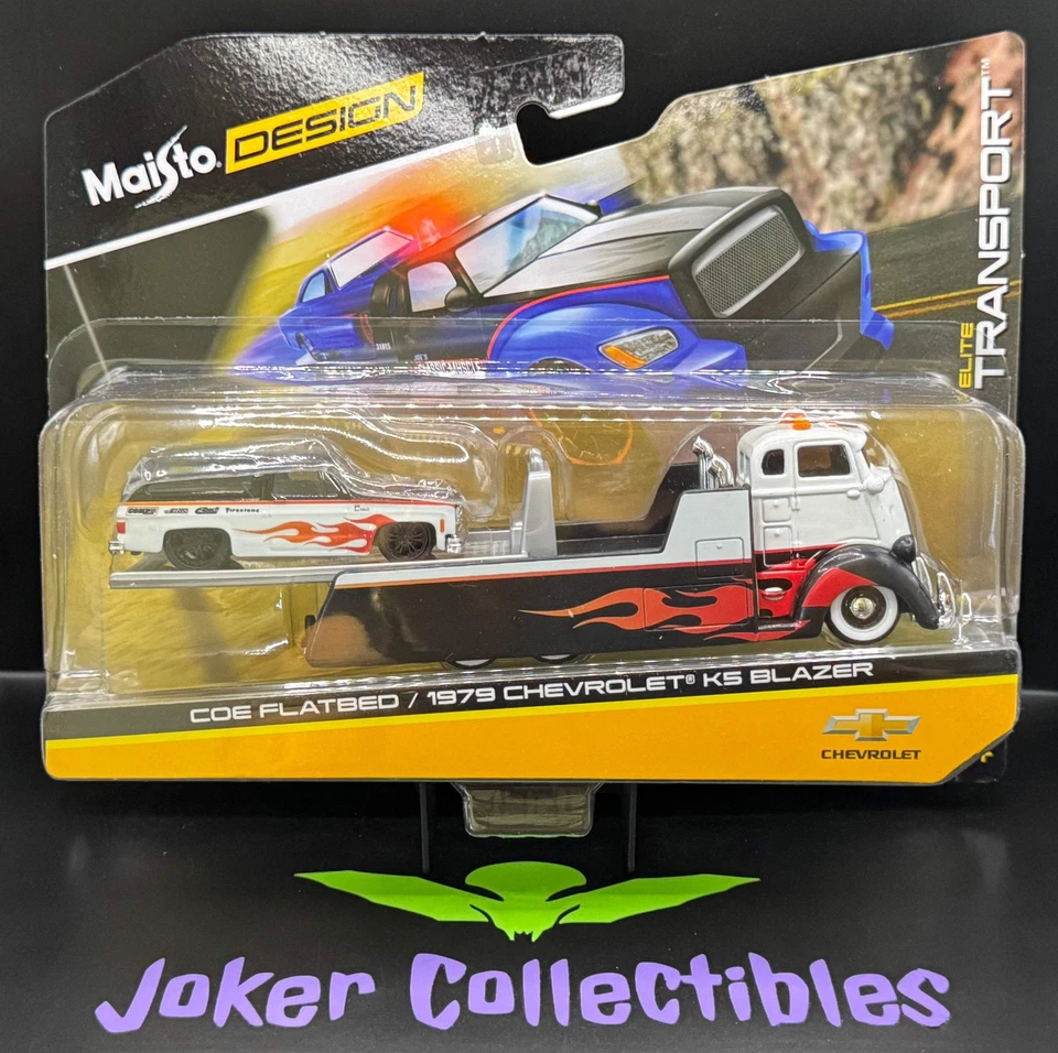 COE FLATBED TRUCK & 1979 CHEVROLET K5 BLAZER BLACK & WHITE 1/64 MAISTO 15055-25A