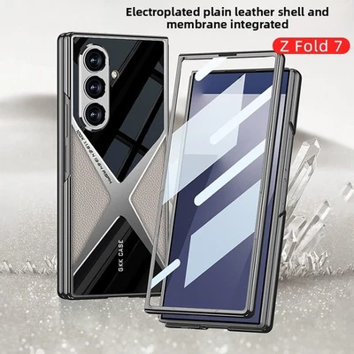 Electroplated Leather Hard Phone Case for Samsung  Z Fold 7 Protective Cover - Image 1 of 4