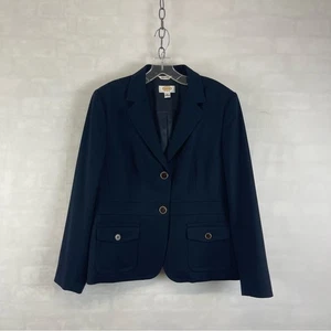 Talbots Petites Navy Wool Blend Two-Button Blazer Jacket Size 12P Classic Career - Picture 1 of 14