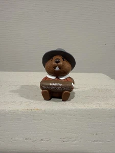 Vintage Hallmark 1992 Merry Miniatures Happy Thanksgiving Pilgrim Beaver - Bild 1 von 7