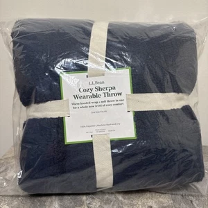 L.L. Bean Cozy Sherpa Wearable Throw Navy Blue OS NEW - Picture 1 of 4