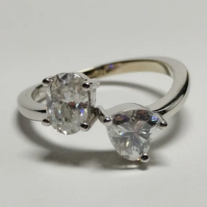 Luxoro 10k White Gold Moissanite Heart and Oval Bypass Ring Size 7.5 - Picture 1 of 10