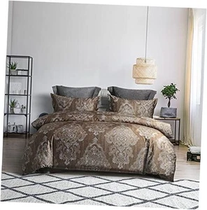 100% Egyptian Cotton Duvet Cover Set - 3 Pieces Damask Medallion Duvet Cover - Picture 1 of 7