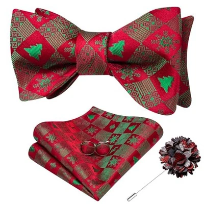  Gravata borboleta de Natal para homens gravata borboleta auto conjuntos de pinos de lapela vermelho verde árvore de Natal - Imagem 1 de 4