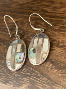 Boma Inlay Dangle Drop Earrings Mother Of Pearls Sterling Silver 915 1.5”Lx0.5”W - Picture 1 of 11