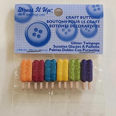 Dress It Up Buttons Glitter Twinpops Popsicle Jesse James Embellishments Shank - Image 1 of 2