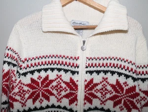 Eddie Bauer Holiday 2008 Wool Blend Snow Flake Sweater XL Tall Ski Red Chunky - Picture 1 of 5
