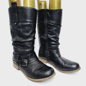 Rieker Women's Size UK 7 EUR 41 Black Leather Mid Calf Wool Lined Biker Boots - Picture 1 of 23