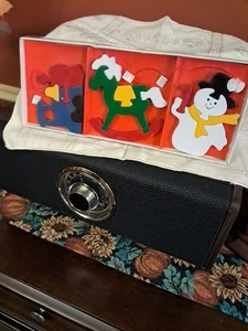 Vintage Menge 3 Holzpuzzle Weihnachtsschmuck Schneemann Schaukelpferd Zug - Bild 1 von 10