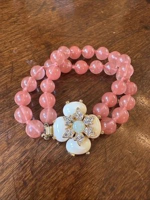 J. Pulsera Crew Doble Hilo Placas de Oro Flor Joya Cabujón Cuentas de Vidrio Foto 1 de 4