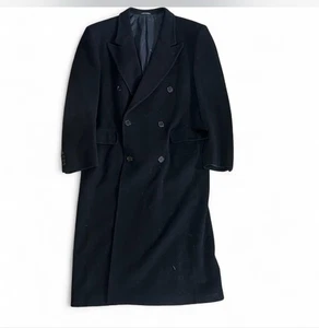 Vintage Black Wool & Cashmere Trench Coat Peak Lapel By Studio 0001 By Ferre - Picture 1 of 8