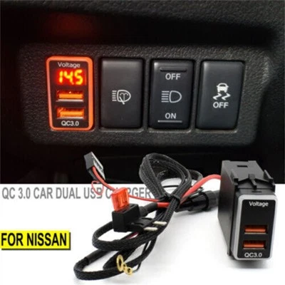 QC 3.0 Quick Charger USB Phone Adapter Port LED Digital Voltmeter For Nissan - Image 1 of 4