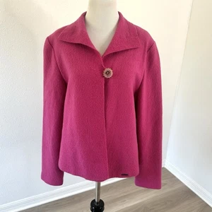 Geiger Pure Wool Jacket Womens 40 Medium Pink Classy Beaded Flower Button - Picture 1 of 11