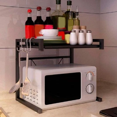 Schwarz Teleskop Mikrowelle Rack Küche Lagerung Regal Multifunktionale NT - Bild 1 von 4