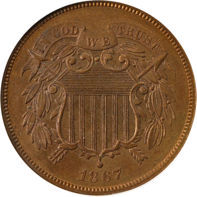 1867 Two (2) Cent Piece Proof NGC PF65 BN Nice Eye Appeal - Image 1 of 4