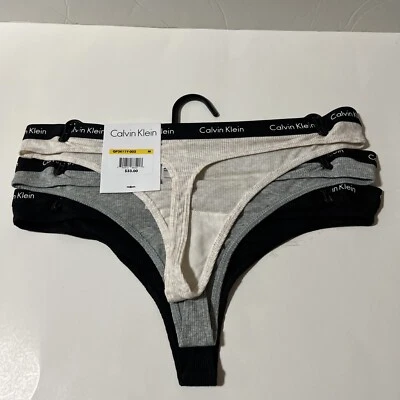 3 Новый Calvin Klein середины RiseTHONG трусики хлопковая смесь 3pk кремовый серый черный. - Изображение 1 из 4