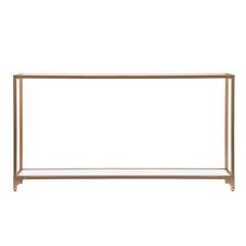 Southern Enterprises Console Table 56" Metal Frame Glass Top/Shelf Gold/White