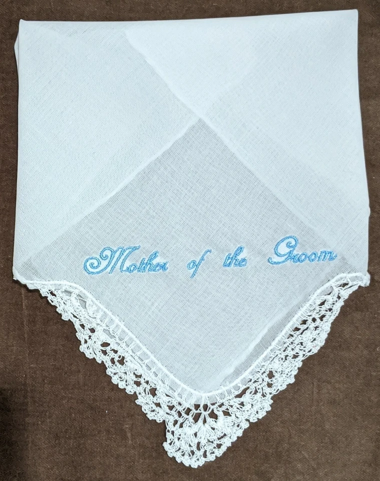  Pañuelo Madre del Novio Azul Bordado sobre Pañuelo Algodón Blanco Foto 1 de 1