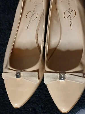 Jessica Simpson Desnuda Elegante Formal/Vestido Plano Vegano Pat Cuero Con Lazo Talla 7  Foto 1 de 4