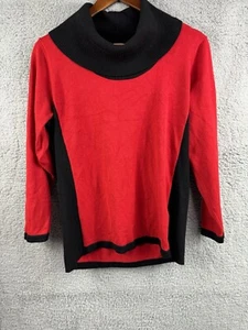 Avenue Womens Red/Blk Sweater Christmas Xmas 14 / 16  Cowl Turtleneck LS Rayon - Picture 1 of 13