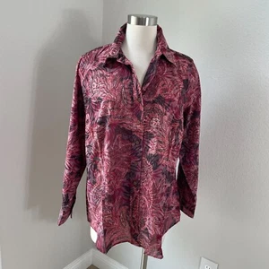Coldwater Creek Womens Plus 1X Button Up Paisley Blouse Long Sleeve Shirt Top - Picture 1 of 10