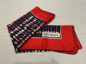 PIERRE BALMAIN Bufanda Vintage Rojo Azul Marino 100% Seda Patrón Geométrico 26" x 26" - Imagen 1 de 7