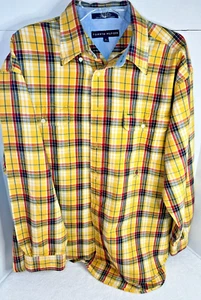 Vintage Tommy Hilfiger Button Shirt Mens XL Yellow Red Blue Plaid Long Sleeve - Picture 1 of 10